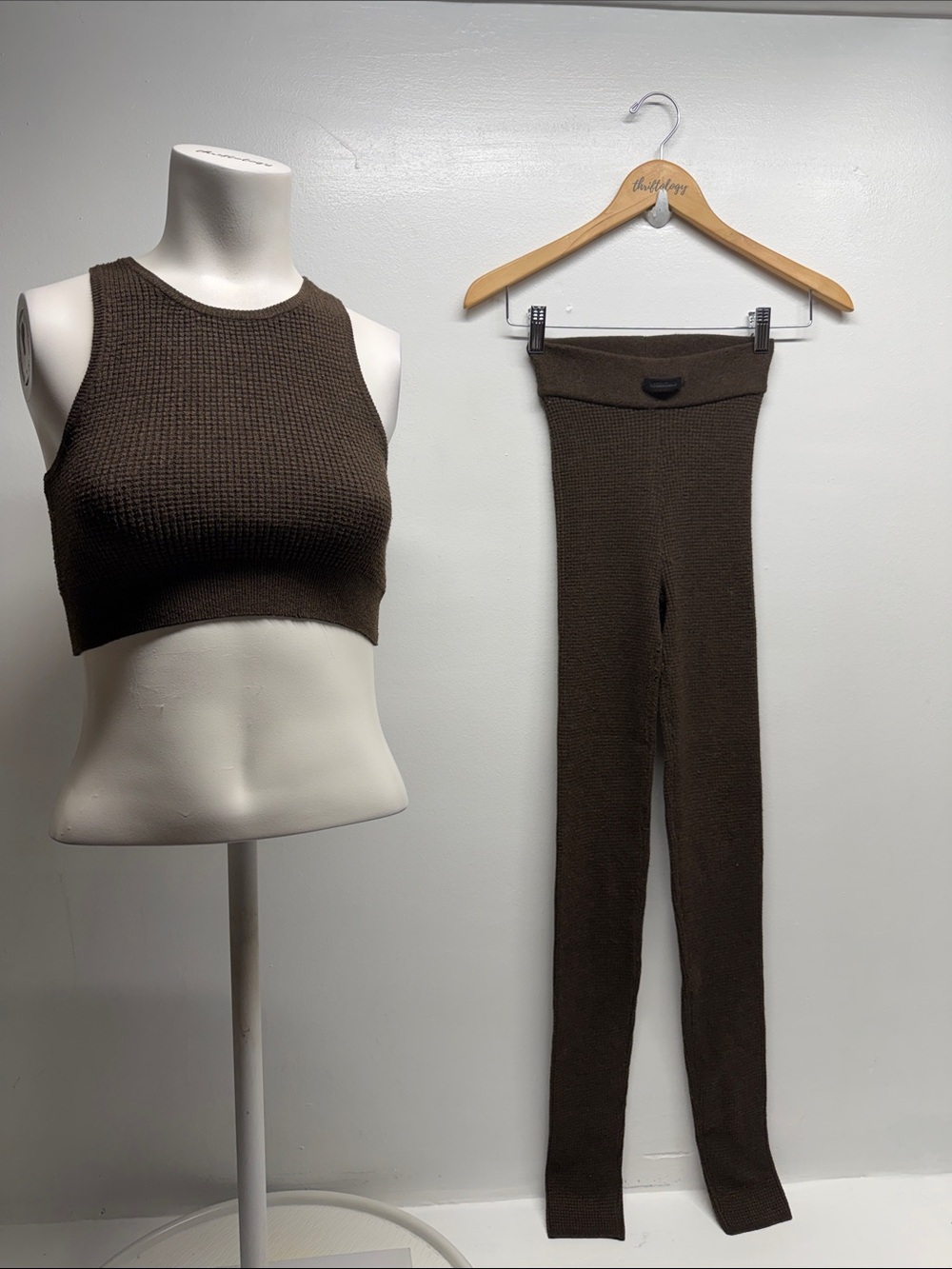 Essentials Fear Of God Waffle Knit Ribbed Set Tank Top Leggings Pants Brown XS
